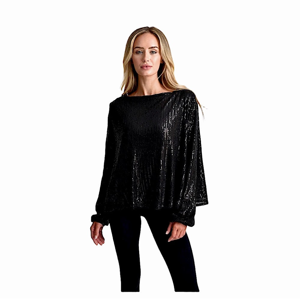 Muche Muchette Black Ferill Sequin Top O/S EUC